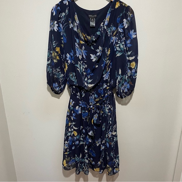 Kate and Lily Floral Navy Blue Midi Dress Size 10P - Picture 1 of 12
